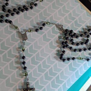 Antique Wedding lasso Catholic STERLING Black Beads Sterling Eternal Union Rope